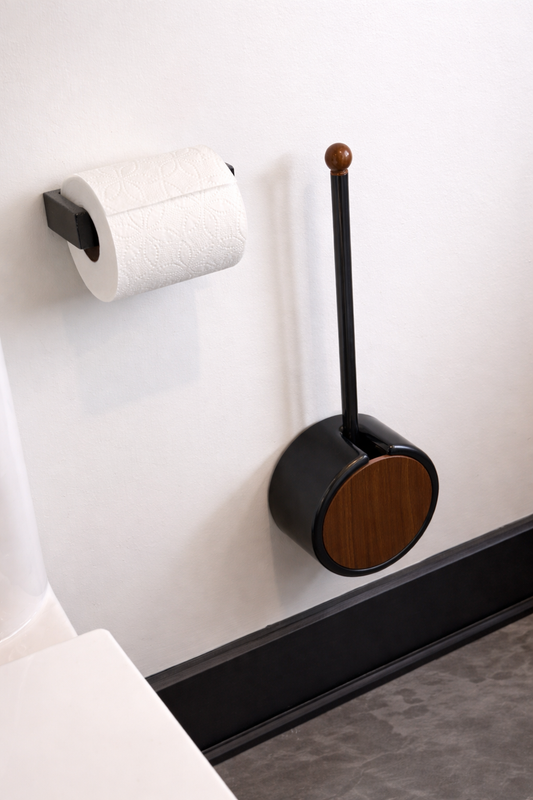 Brosse toilette design effet noyer - fixation murale moderne