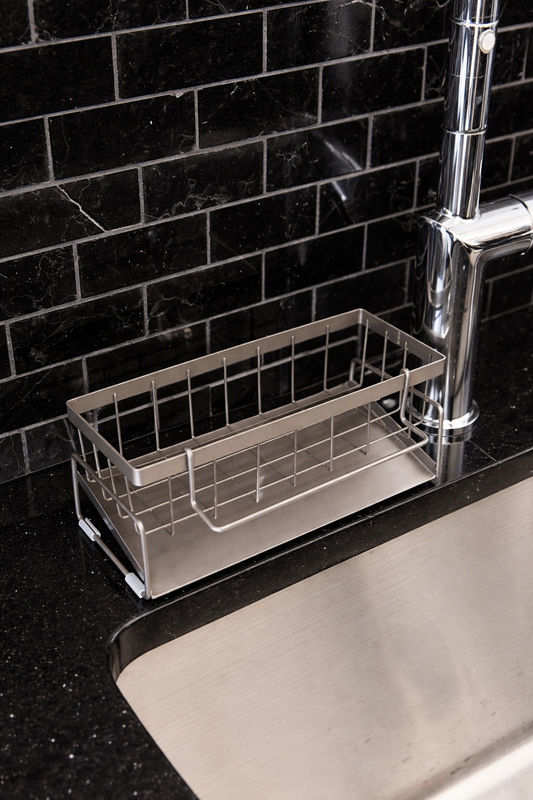 Organisateur d'Évier en Acier Inoxydable avec Drainage – Support Éponge et Distributeur | Domus Clara